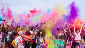 kids participating in a color fun run