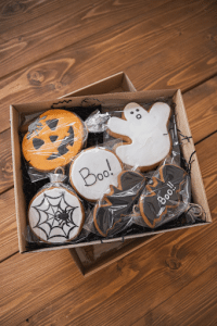 box of halloween cookies